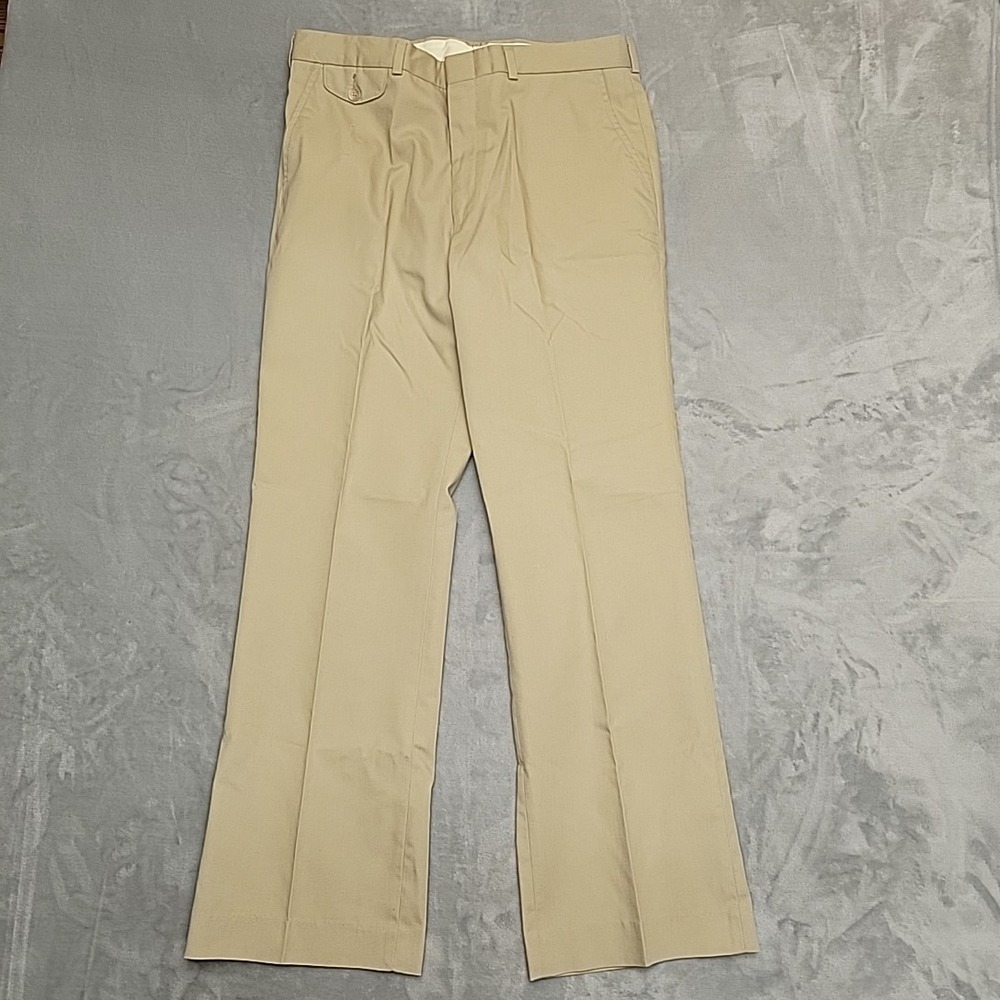 VTG Unbranded Flat Front Chino Trousers Men 34x31 Tan Khaki Casual Made In USA